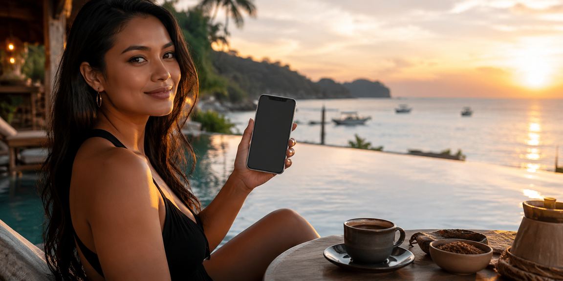 Pengguna membuka aplikasi casino online sambil menikmati kopi di kafe Vietnam