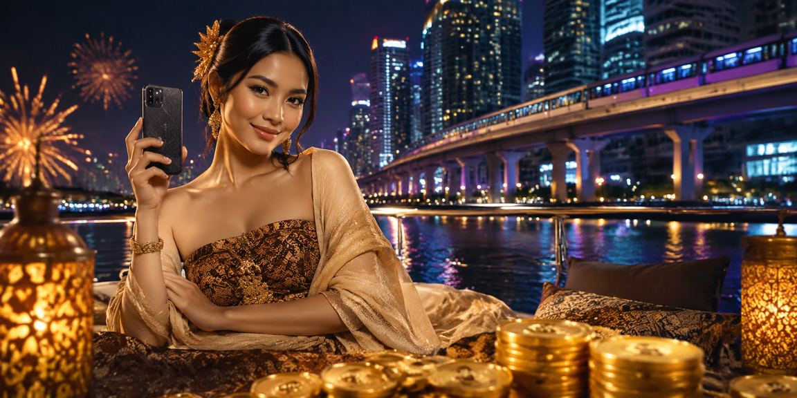 Pengguna mengakses kasino mobile secara aman di festival malam yang ramai